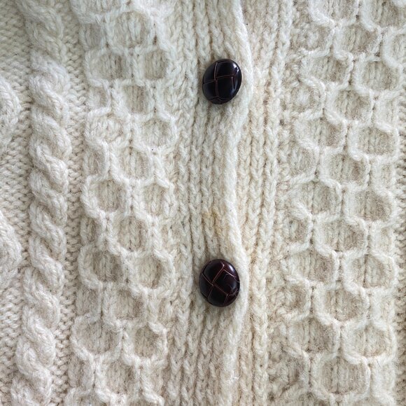 Vintage Irish Wool Fisherman Cardigan Cream Cable Knit Sweater - Picture 13 of 15